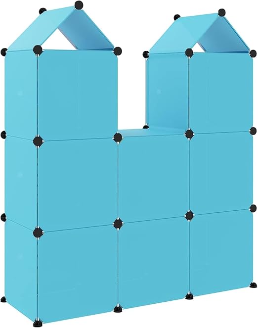 Kids Castle Style Storage Wardrobe, Blue, Modular Cube Organiser for Children's Bedroom