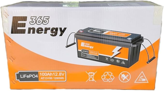 365Energy 100Ah 12.8V Lithium Ion LiFePO4 Battery, 1280Wh Rechargeable Power Source