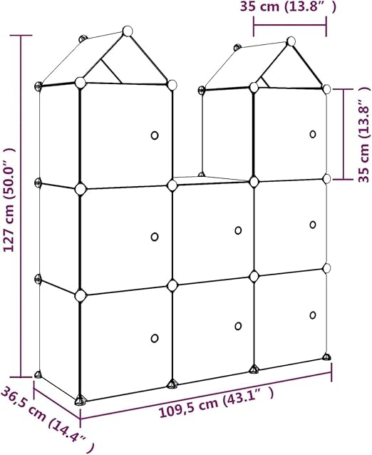 Kids Castle Style Storage Wardrobe, Blue, Modular Cube Organiser for Children's Bedroom